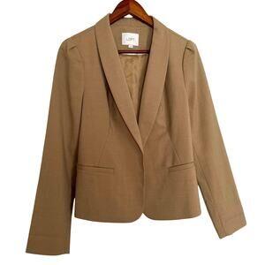 Loft Tan Beige Open Front Blazer Striped Lined Size 8